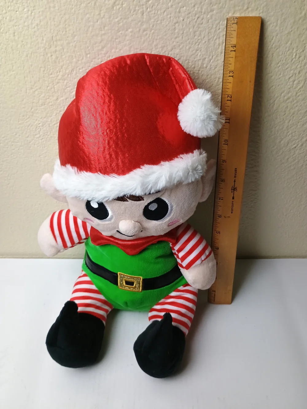Plush Sitting Boy Christmas Holiday Elf Toy  - Soft Kids Stuffed Animal